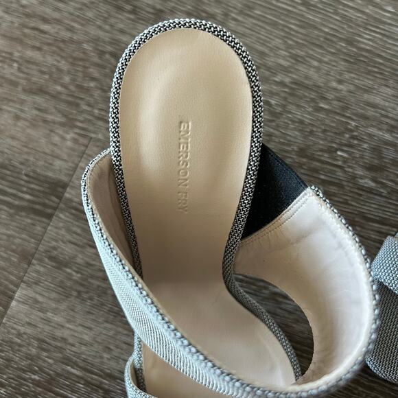 Emerson Fry Block Heel Mules Size US 7 Gray Canvas Double Strap Open Toe Sandals - Picture 7 of 13